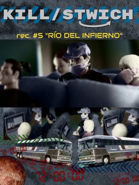 For the Kill/Switch recording 'Rio del Infierno', there is a collage of art showing masked figures on a Greyhound bus